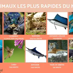 Découvrez les 20 animaux les plus rapides au monde : faucon pèlerin, guépard, requin mako, colibri, espadon, et bien d'autres.