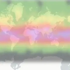 Carte du monde montrant l'indice UV, avec des couleurs allant du vert (faible) au rose vif (très élevé) selon la latitude.
