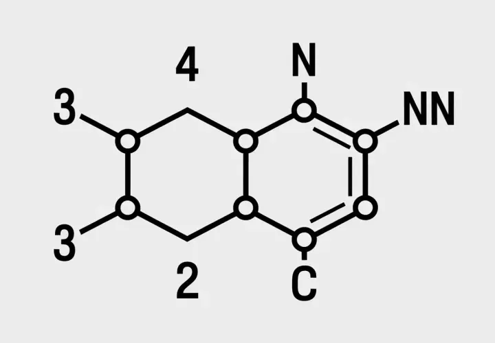Structure chimique d'une purine, base de l'adénine, essentielle à la vie et à l'hydrolyse de l'ATP.