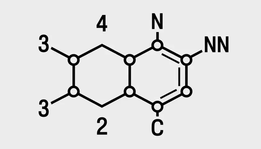 Structure chimique d'une purine, base de l'adénine, essentielle à la vie et à l'hydrolyse de l'ATP.