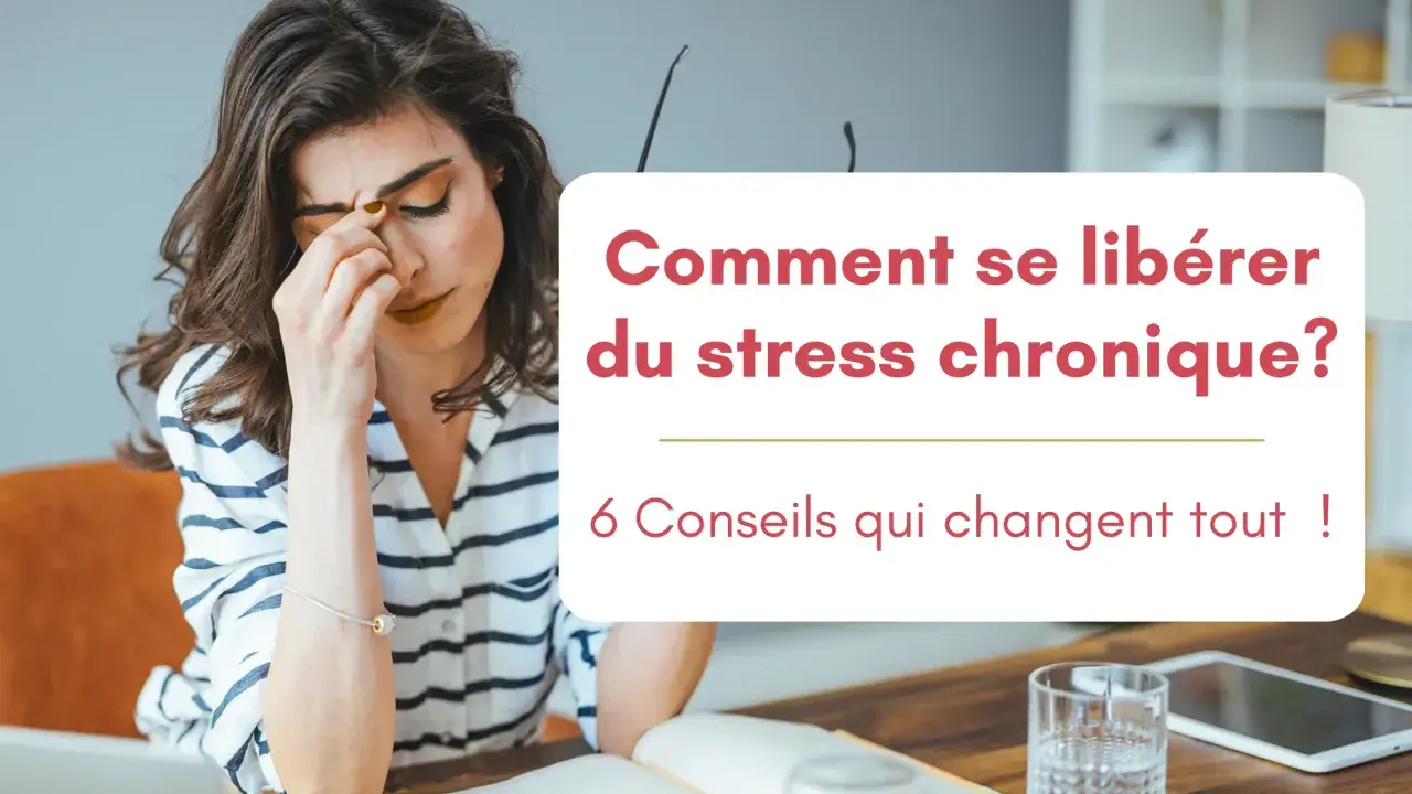 Femme fatiguée, le doigt sur le front, cherchant un traitement pour le stress chronique. "Comment se libérer du stress chronique ? 6 Conseils qui changent tout !